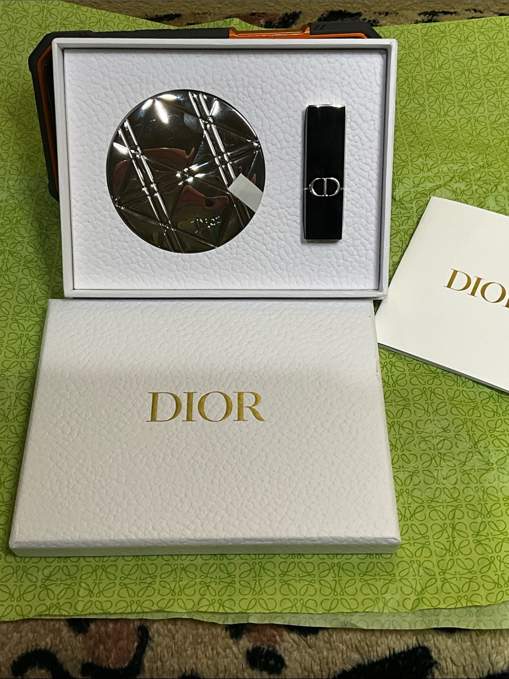 Dior Compact and Lipstick Set in Silver and Black